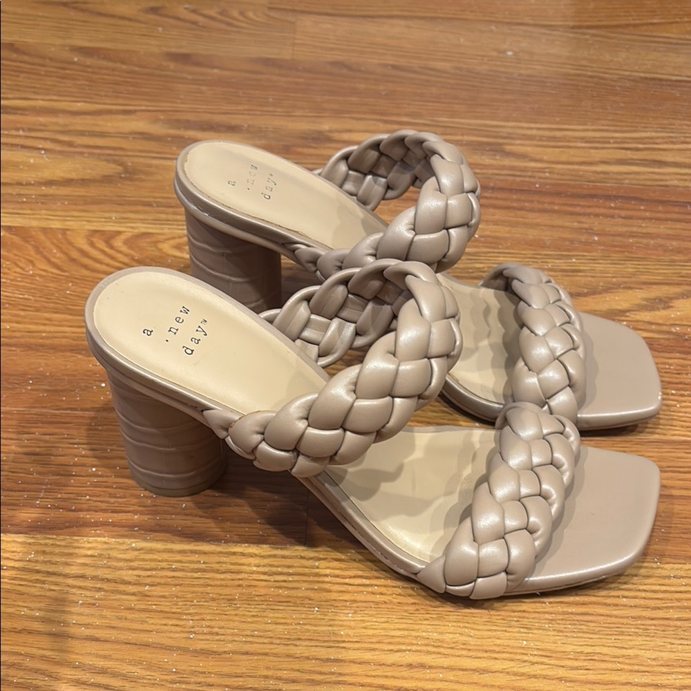 A New Day Women's Tan Braided Heeled Sandals